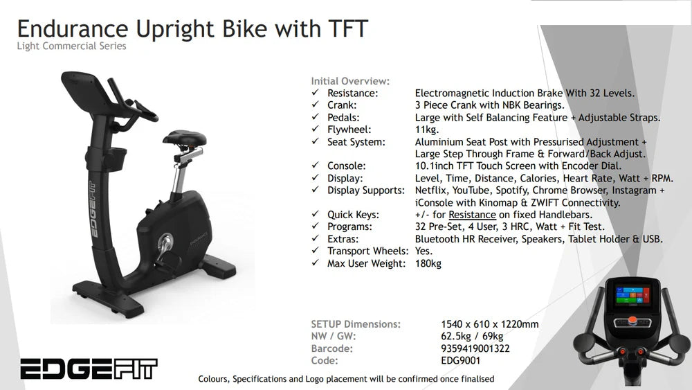 Edgefit Elite Upright Bike with TFT Commercial Series (PRE ORDER)