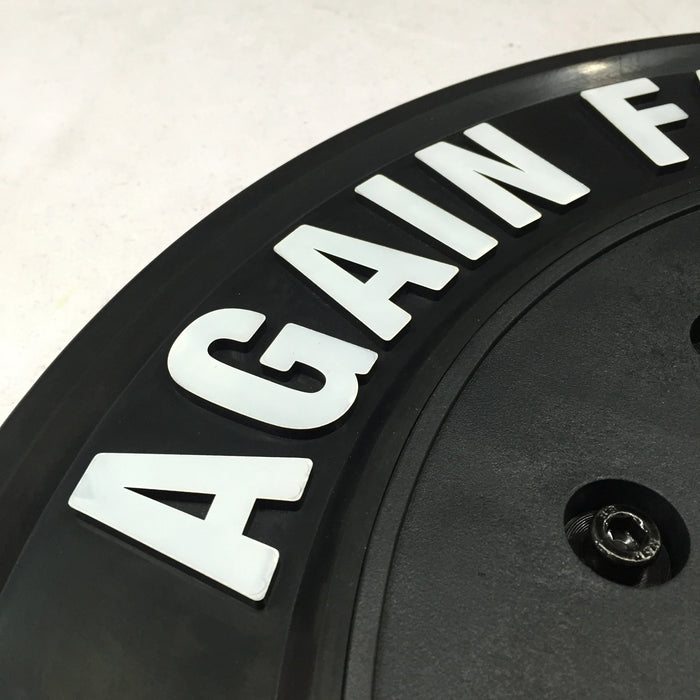 Again Faster Elite Competition Bumper Plate 5kg Pair - close up branding