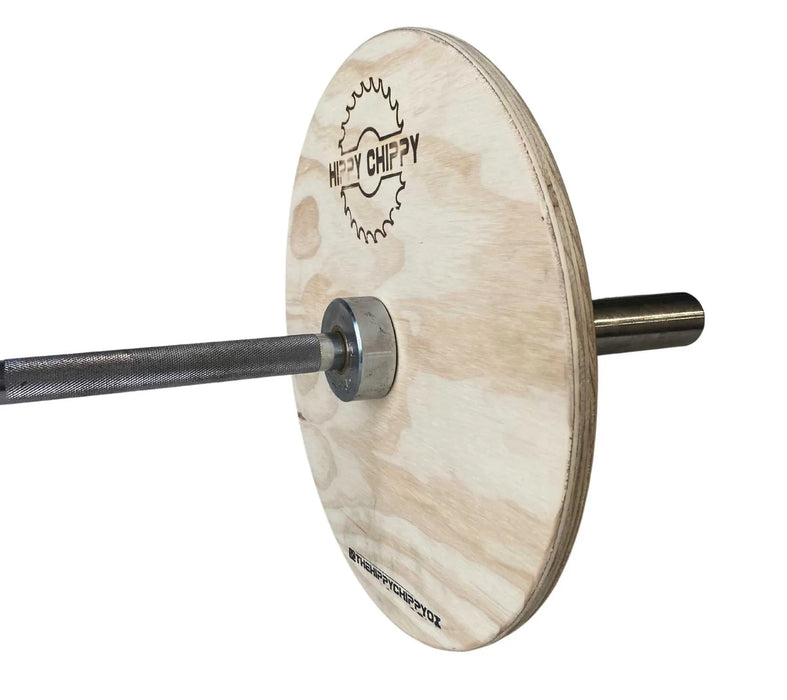 Wooden 1.5kg Olympic Training Plates (44cm Plates) - on a barbell